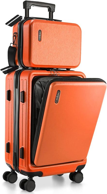 Photo 1 of 22 Inch Carry On Luggage 22x14x9 Airline Approved, Carry On Suitcase with Wheels, Hard-shell Carry-on Luggage, Orange Small Suitcase, Hardside Luggage Carry On with Cosmetic Carry On Bag