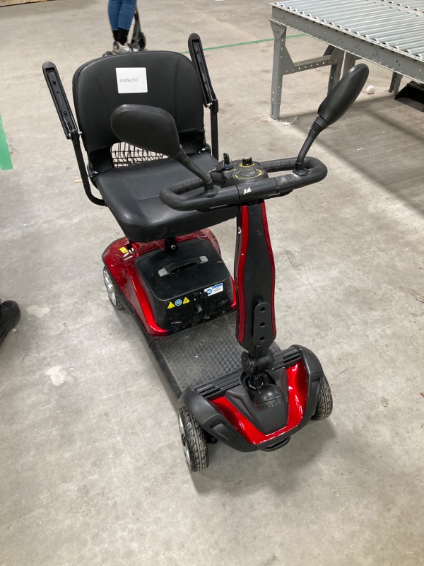 Photo 2 of 4-Wheel Mobility Scooter for Adults and Seniors - Long Range, Smart Safety Features, Rotating Seat, LED Headlights, All-Terrain, Travel-Friendly, Includes cup holder, rearview mirrors, and Two baskets
***Rear righthand tire damaged***