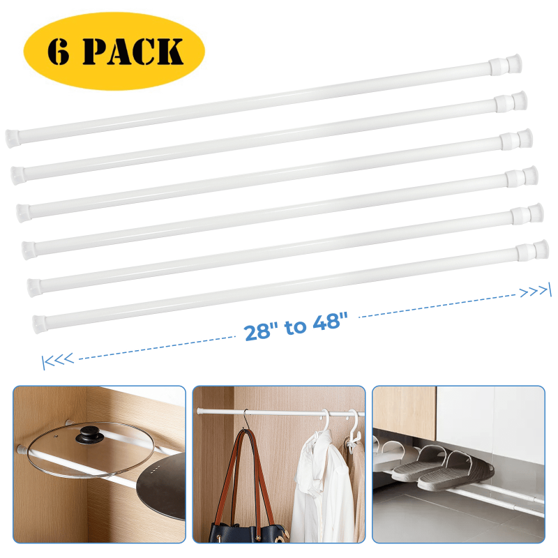 Photo 1 of 6 Pcs Spring Tension Curtain Rod, 28"-48" Adjustable for Bathroom Wardrobe Closet Windows, White
