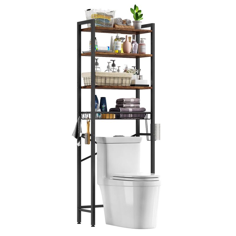 Photo 1 of  ** see notes ** Biemlerfn Over The Toilet Storage Shelf, 4-Tier Wooden Bathroom Organizer Adjustable Saver Space Rack with Toilet Paper Holder, Brown
