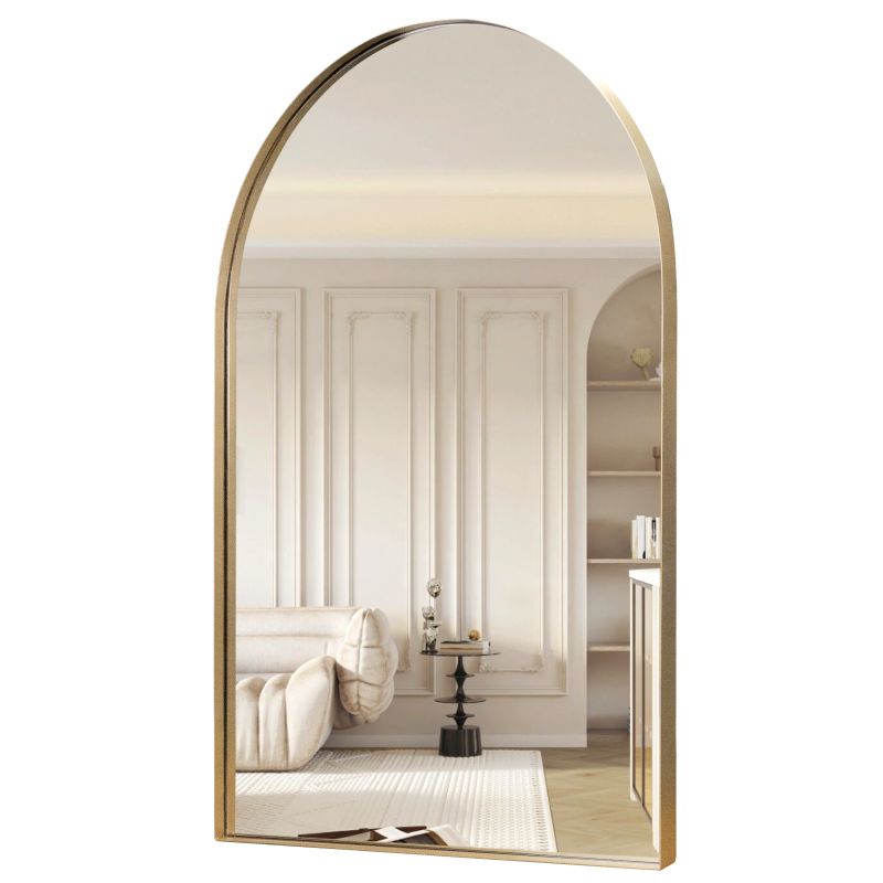 Photo 1 of 24 x 36 Inch Arched Bathroom Mirror, Gold Wall Mounted Mirrors with Metal Frame, Modern Decorative Vanity Wall Mirror for Bedroom, Living Room
