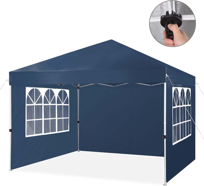 Photo 1 of 10x10 Canopy Tent with Removable Sidewall, Unique One Push Pop Up Canopy with Cover Bag, Outdoor Canopy with 4 Sand Bags, Blue
