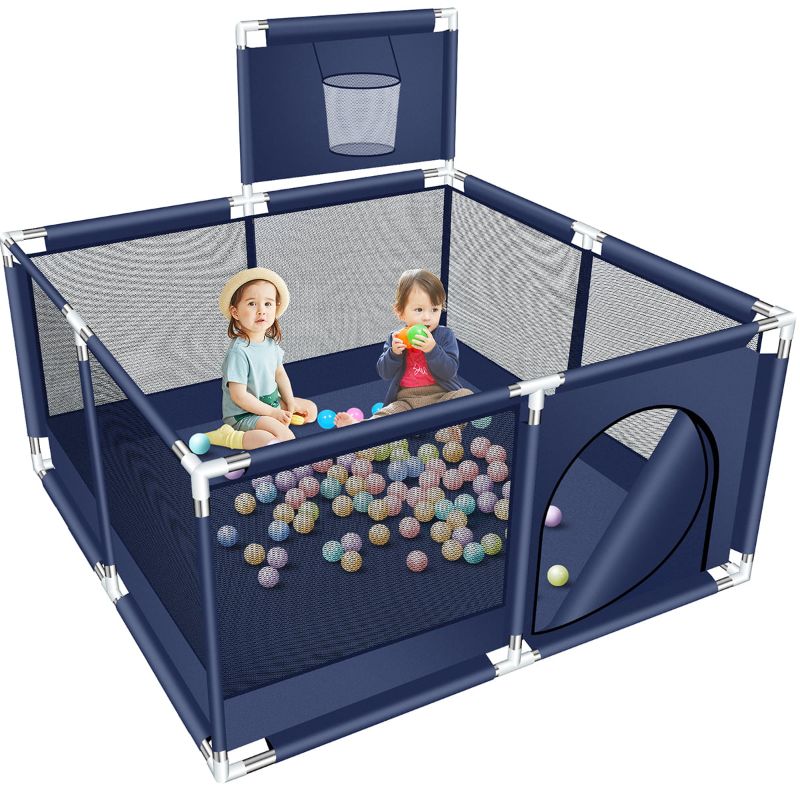 Photo 1 of Baby Playpen,HDJ 50 inch Baby Playard with Basketball Hoop,Baby Fence Infant Play Yard for Boy and Girls Gift,Blue
