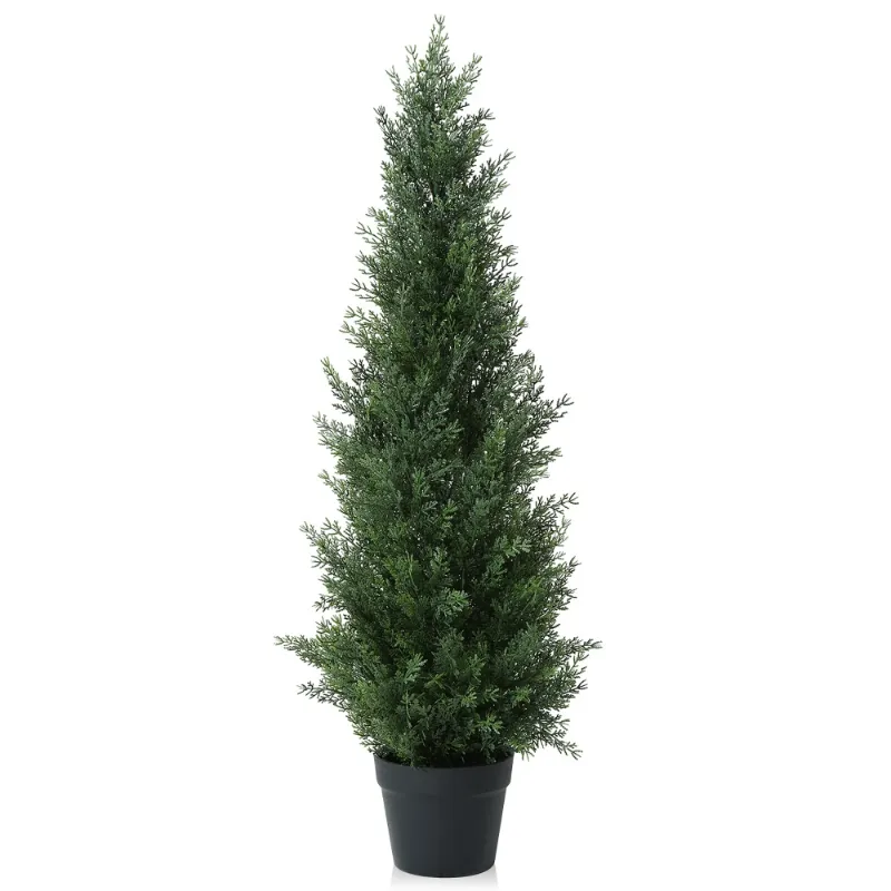 Photo 1 of Artificial Cedar Tree 3 ft Outdoor Artificial Topiary Cedar Plants Fake Tree UV Rated Potted Tree for Porch Decor Faux Pine Tree for Perfect Housewarming Gift 1Pack