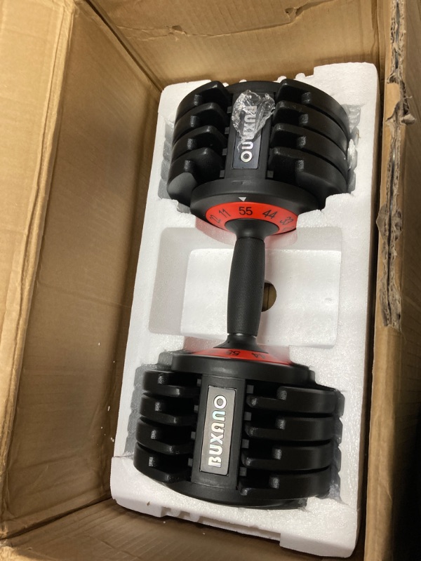 Photo 2 of Adjustable Dumbbell 25/55LB Single Dumbbell 5 Weight Options Dumbbell Anti-Slip Metal Handle 1 pcs 