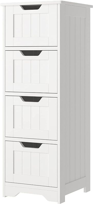 Photo 1 of Homfa Modern Bathroom Floor Cabinet with 4 Drawers, Free Standing Medicine Cabinet Storage Organizer Unit for Living Room Bedroom, White
