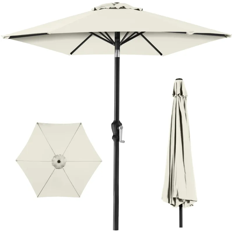 Photo 1 of Best Choice Products 10ft Outdoor Steel Market Patio Umbrella w/ Crank, Tilt Push Button, 6 Ribs - Ivory