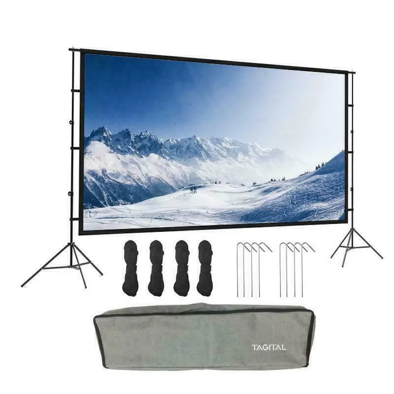 Photo 1 of Tagital Projector Screen with Stand,120 inch Portable Foldable Projection Screen 16:9 HD 4K Indoor Outdoor Projector Movies Screen with Carrying Bag for Home Theater, Camping and Recreational Events