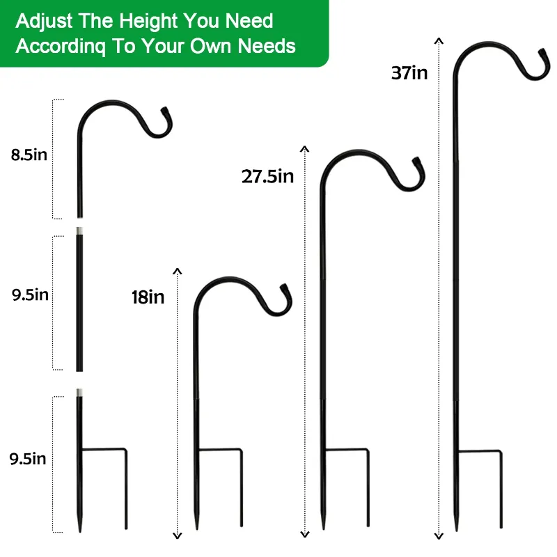 Photo 1 of Urban Deco Metal Heavy Duty Shepherds Hook, Adjustable Shepards Hooks for Outdoor, Black Plant Hooks Pole - Pack of 8
