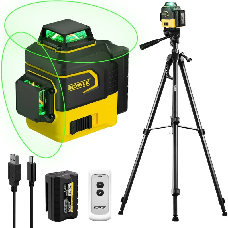 Photo 1 of IKOVWUK Laser Level with Tripod, 2x360° Self-leveling Green Cross Line, 8 Lines Laser Level Tool with Rechargeable Battery & Type-C Charging Port, Compact Adjustable 1.6M Tripod & Carry Pouch Included