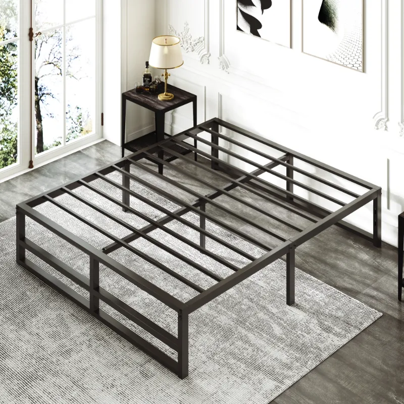 Photo 1 of Amolife Queen Size Metal Platform Bed Frame with 14" Under Bed Storage, Black
