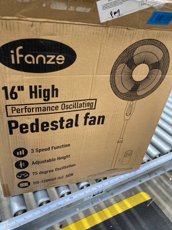 Photo 3 of Ifanze Pedestal Fan, 16" Adjustable Oscillating DC Standing Fan with Remote for Home, 3 Speeds, Less Noise Cooling Fan, White
