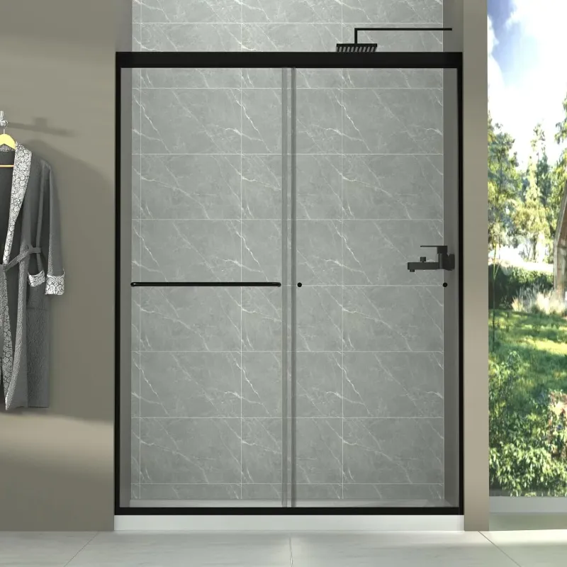 Photo 1 of 50-54" W x 72" H Semi-Frameless Sliding Glass Shower Door, Matte Black Finish Shower Door with 1/4'' (6mm) Clear SGCC Tempered Glass