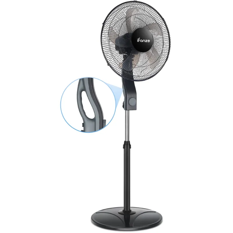 Photo 1 of iFanze 16" Oscillating Pedestal Fan, 5 Blades 3 Speeds Quiet Stand up Fan, Easy to Carry Adjustable Height and Tilt Electric Standing Fan for Home Bedroom, Black

