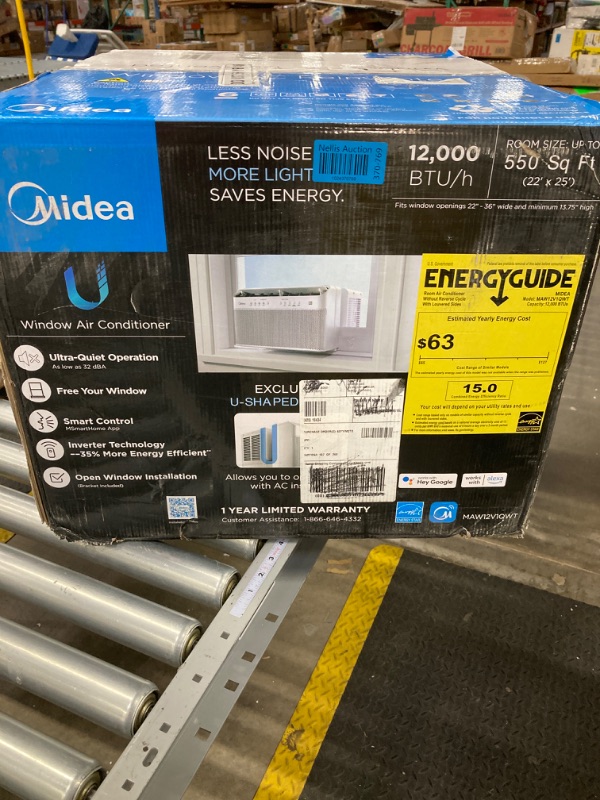 Photo 2 of ***(PARTS ONLY)***
Midea 12,000 BTU U-Shaped Smart Inverter Air Conditioner–Cools up to 550 Sq. Ft., Ultra Quiet with Open Window Flexibility, Works with Alexa/Google Assistant, 35% Energy Savings, Remote Control 12000 BTU