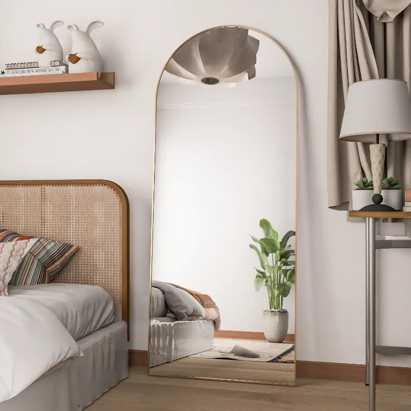 Photo 1 of BEAUTYPEAK 65 X24 Full Length Mirror Arched Standing Floor Mirror with Safe Corners Gold
