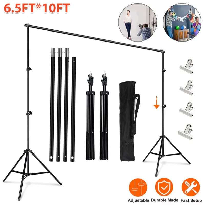 Photo 1 of 10ft Adjustable Background Support Stand Photography Video Studio Backdrop Kit with Carry Bag,4 Backdrop Clamps
