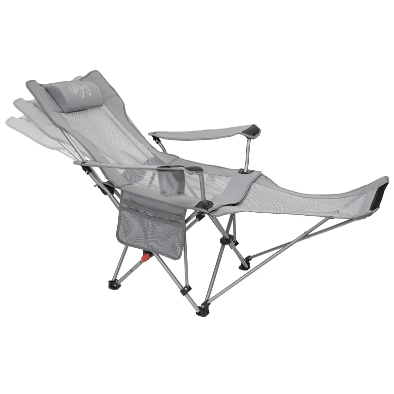 Photo 1 of #WEJOY 2-in-1 Reclining Camping Chair Clearance 3-Position Adjustable Folding Lawn Chairs for Adult(GREY)
