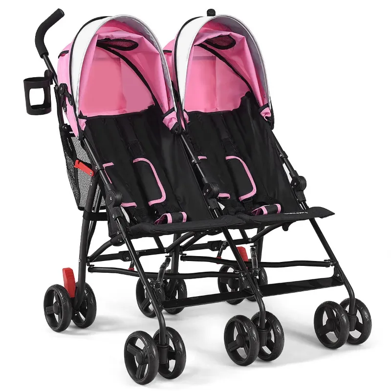 Photo 1 of Baby-joy Foldable Twin Baby Double Stroller Kids Ultralight Umbrella Stroller Pushchair Pink
