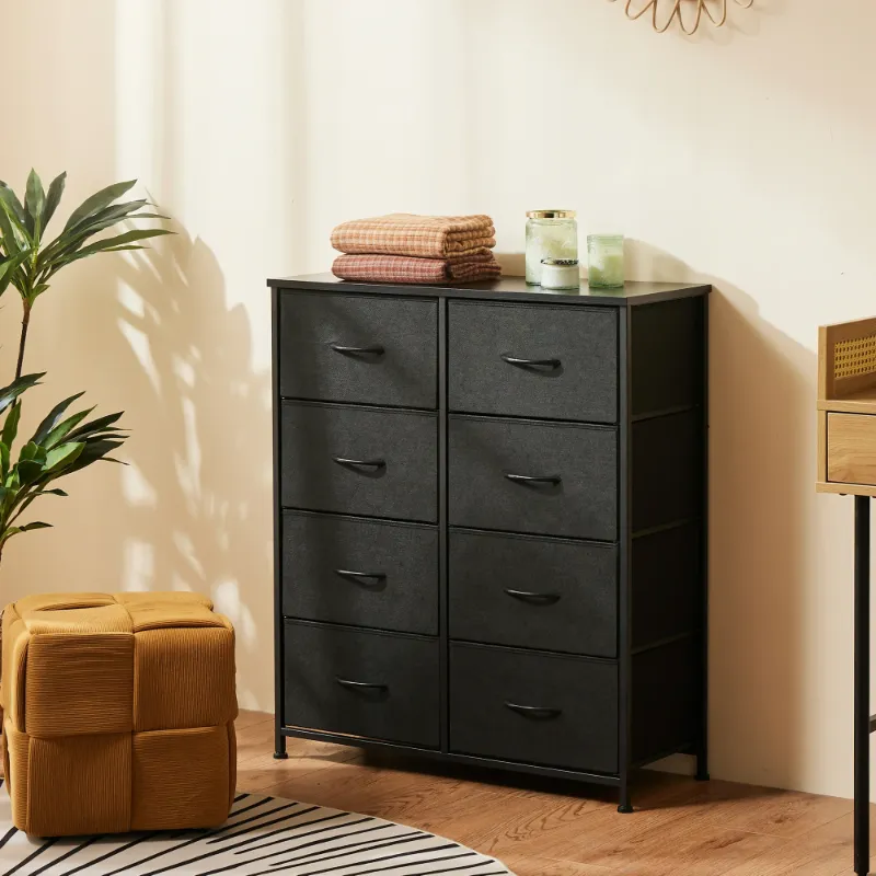 Photo 1 of EDX Fabric Dresser for Bedroom, Tall Dresser with 8 Drawers, Metal Frame, Wood Tabletop, Black