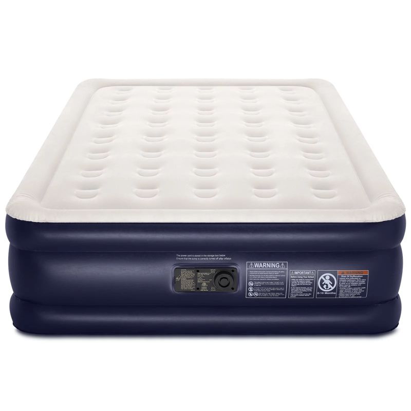 Photo 1 of 18 inch Queen Size Air Mattress with Built-in Pump, Indoor Colchon, Blue