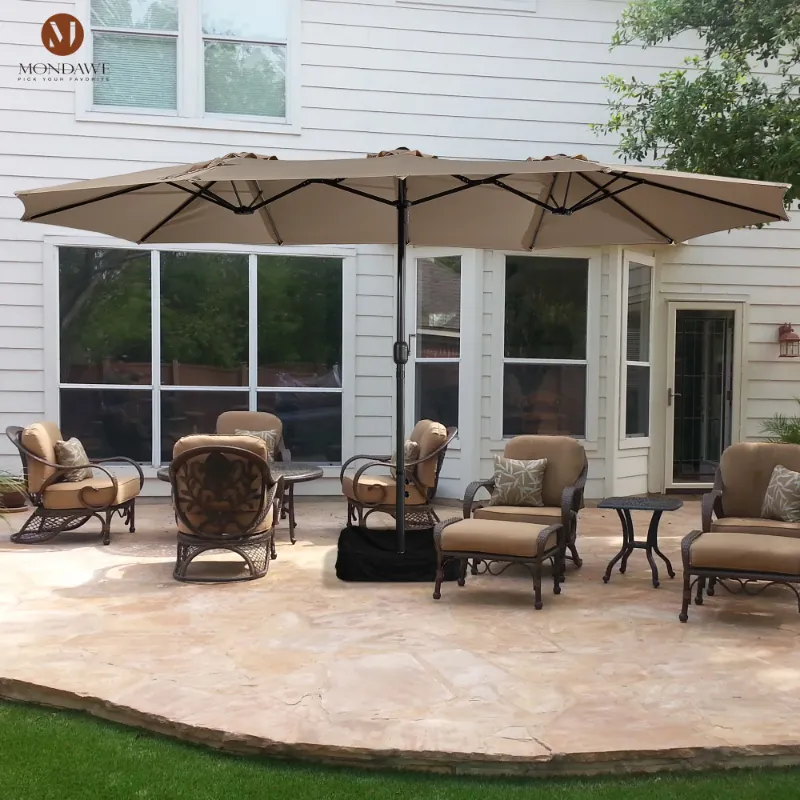 Photo 1 of 15ft Large Patio Umbrellas with Base Included, Outdoor Double-Sided Rectangle Market Umbrella with Crank Handle, for Pool Lawn Garden