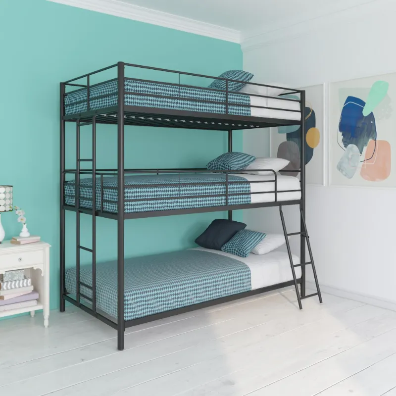 Photo 1 of (BOX 1 OF 2 ONLY) Triple Twin Metal Bunk Bed, Black
