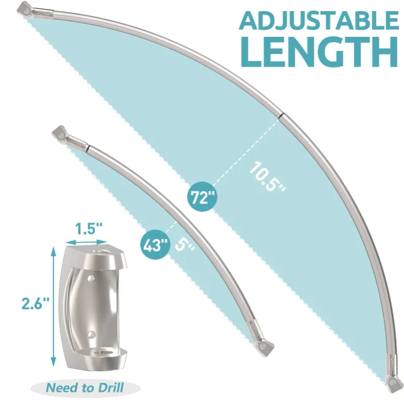 Photo 1 of Curved Shower Curtain Rod 43" to 72" Adjustable, Aluminum Rustproof Expandable Round Shower Curtain Rod for Bathroom Bathtub Stall, Brush Nickel
