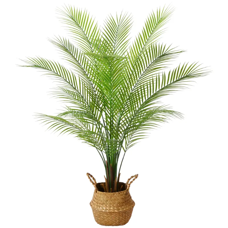 Photo 1 of 4 ft Artificial Palm Plants in Basket Fake Plants Artificial Paradise Palm Plant Faux Trees for Home Decor Indoor Outdoor Ornaments with Seagrass Basket, Set of 1
