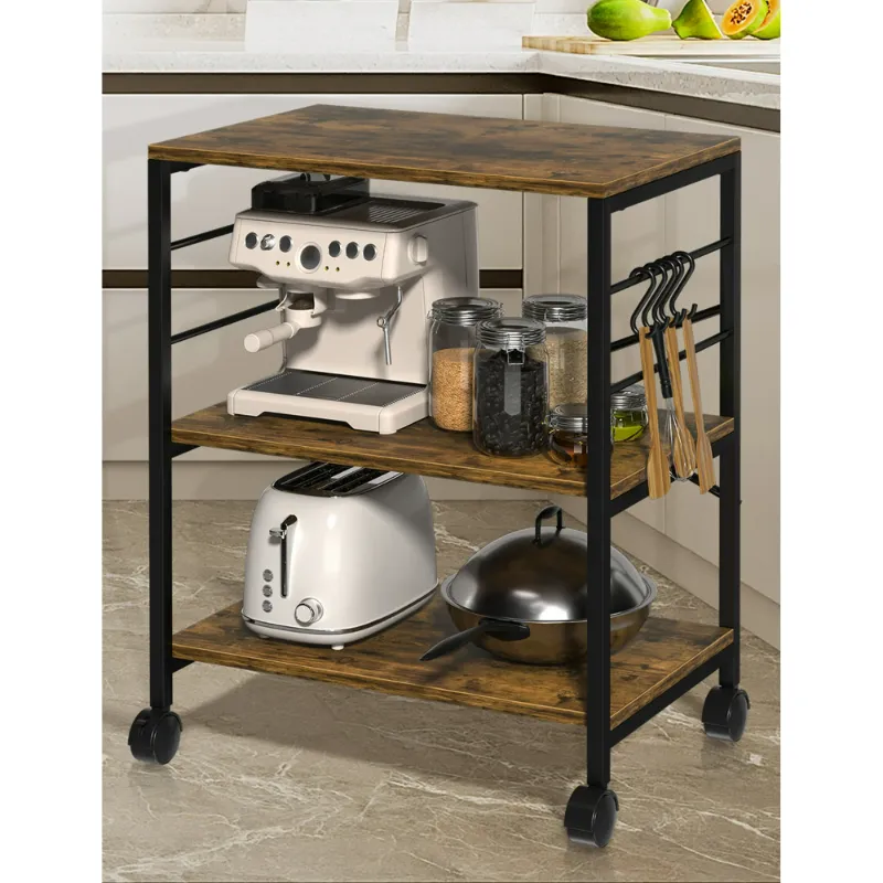 Photo 1 of 3-Tier Kitchen Cart Baker's Rack Multifunction Rolling Microwave Oven Stand Utility Storage Shelf with Metal Frame
