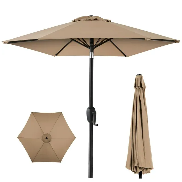 Photo 1 of Best Choice Products 7.5ft Heavy-Duty Outdoor Market Patio Umbrella w/ Push Button Tilt, Easy Crank, Tan
