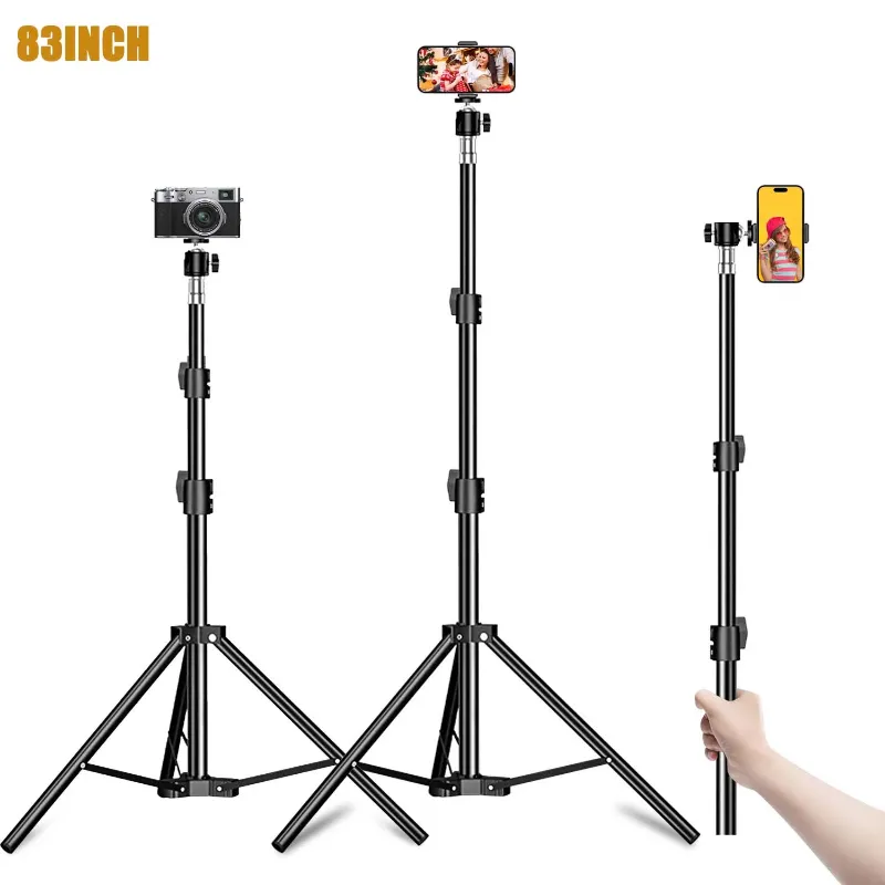 Photo 1 of Adhino 83" Upgraded Phone Tripod: Solid, Travel-Friendly, Compatible with iPhone Android, Seamless Integration with Top Brands - Apple, Samsung, Huawei, Xiaomi. Perfect for Selfies and More, Black
