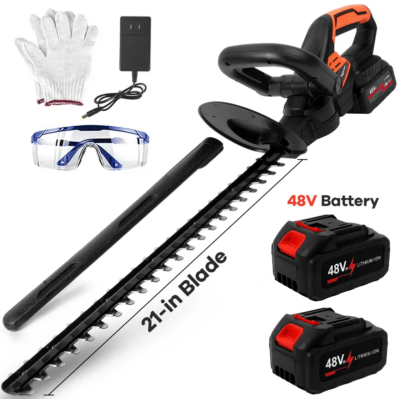 Photo 1 of ***MISSING BATTERIES AND SAFETY GOGGLES*** Hedge Trimmer Cordless , HDJ 21-Inch Steel Blade Max Cordless Hedge Trimmer with 48V Battery and Fast Charger, Electric Hedge Trimmer Cordless, Black and Orange
