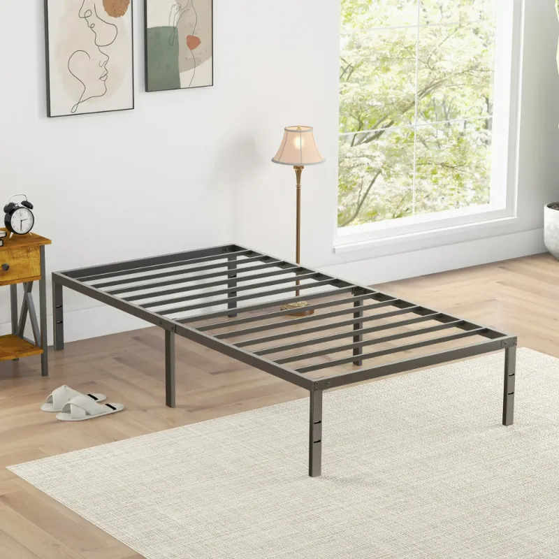 Photo 1 of Heavy Duty Metal Twin Bed Frame with Under Bed Storage - 14 Inches High, Sturdy Steel Slat Support, No Box Spring Required, Platform Bed Frame
