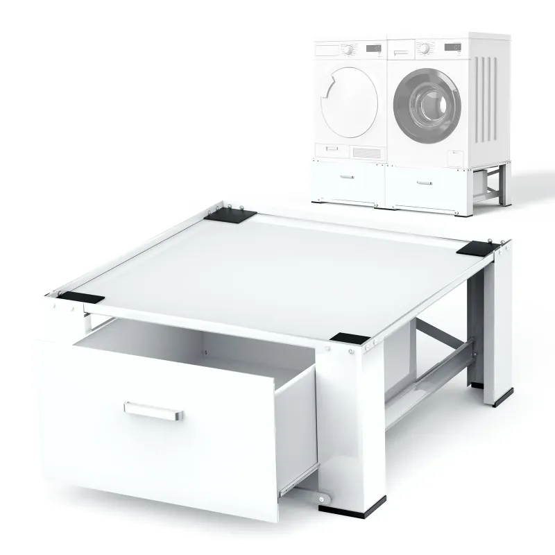 Photo 1 of 28.4" Washing Machine Pedestal with Drawer and Upper Panel Matalde Laundry Pedestal Upgraded Design, Washer and Dryer Stand, White
