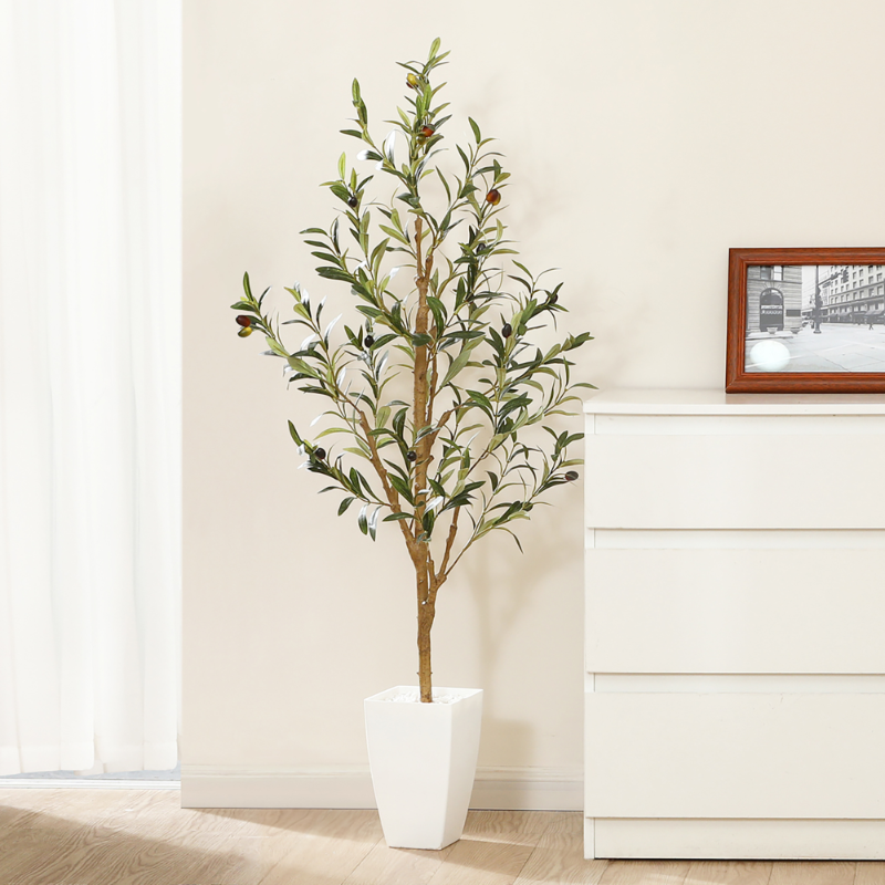 Photo 1 of 4FT Artificial Olive Tree with White Planter, Indoor Outdoor Artificial Olive Plants, 6 lb, DR.Planzen
