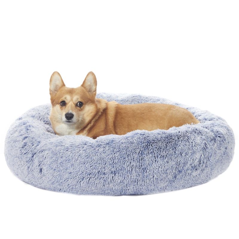 Photo 1 of Bedfolks Calming Donut Dog Cuddler Bed, 30" Round Plush Pet Bed for Medium Dogs, Navy Blue
