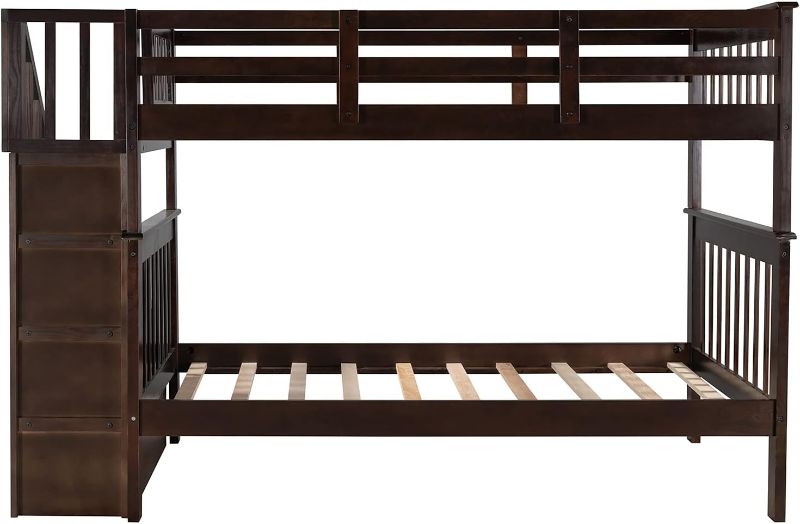 Photo 1 of  (BOX  1 OF 3 ONLY) Stairway Bunk Beds Full over full Bunk Bed with Storage Shelves Wood Bed Frame for Kids Boys Girls Teens,Can be Divided into 2 Beds, Espresso