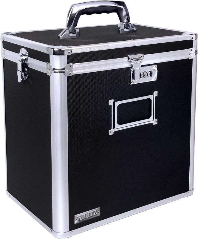 Photo 1 of ***MINOR DAMAGE; SEE CLERK NOTES*** Vaultz Vinyl Record Storage Box - Locking 50 Album Holder & Organizer - Great Alternative to Flimsy LP Crate - 14.4 x 13.4 x 9.6 Inches - Black
