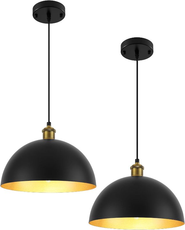 Photo 1 of Dome Pendant Lights 2 Pack,Industrial Black and Gold Pendant Lighting for Kitchen Island, 11.8 Inch Farmhouse Ceiling Hanging Lamp for Dining Room Entryway Bar Restaurant