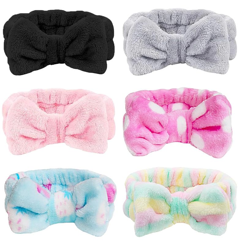 Photo 1 of 6 Pack Spa Headband ?Bowknot Coral Fleece Elastic Headband for Women Girls Washing Face Beauty Skincare and Sports
