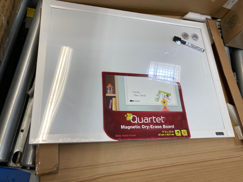 Photo 1 of Quartet Magnetic Whiteboard, 17" x 23" Small White Board for Wall, Dry Erase Board for Kids, Perfect for Home Office & Home School Supplies, Dry Erase Marker, Magnets, White Frame (MDW1723W-AZS) White Frame 1 Board