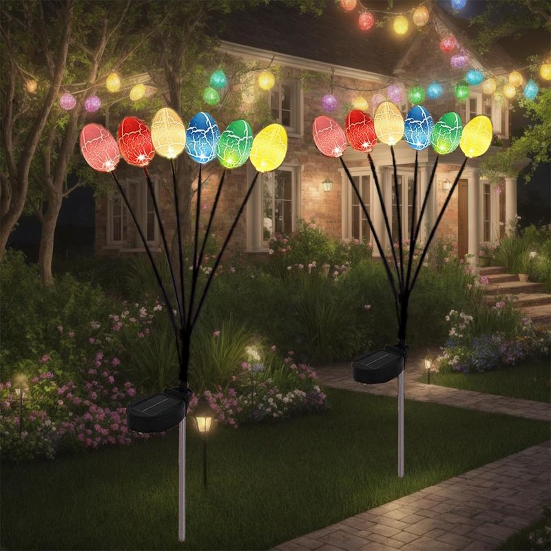 Photo 1 of ***2 PACK*** Solar Easter Decorations Outdoor Stake Lights, 2 Pack 12LED Easter Egg Garden Swaying Lights, Outdoor Waterproof Colorful Eater Pathway Lights for Outside Garden Patio Yard Pathway Lawn Decor