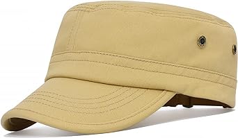 Photo 1 of Men's Cotton Cadet Army Caps Military Style Flat Top Hat Adjustable Newsboy Cap 7 1/4-7 1/2 Army khaki