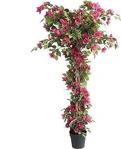 Photo 1 of  Artificial Bougainvillea Tree with Flowers in Plastic Pot Faux Blooming Tree for Decor Indoor or Outdoor Home Office, 1 PCS(59 inch)