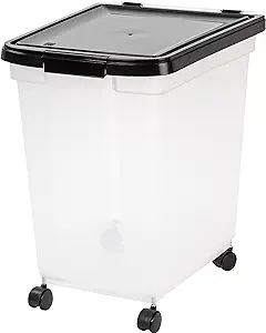 Photo 1 of IRIS USA WeatherPro Airtight Dog Food Storage Container, Up to 25 lbs, Removable Wheels, for Dog Cat Bird and Other Pet Food Storage Bin, Keep Fresh, Translucent Body, Clear/Black