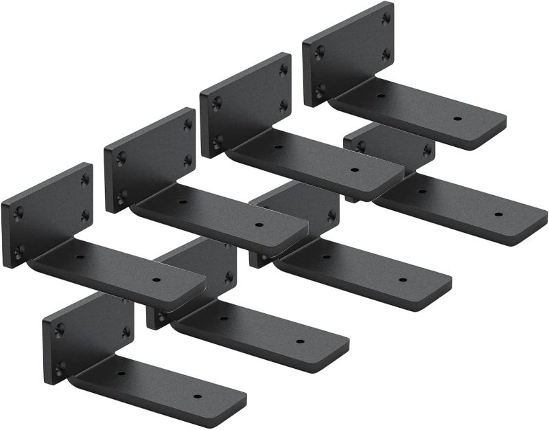 Photo 1 of BATODA - 8" Floating Shelf Bracket (8 pcs) – Black Metal L Brackets - Hidden Brackets for Floating Wood Shelves - Blind Shelf Support - Shelving Mounting Hardware Included (Pack 8)