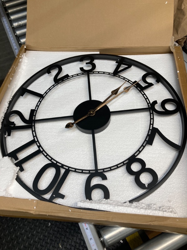 Photo 1 of 24 Inch Large Black Metal Wall Clock for Living Room Decor, Silent Non Ticking Analog Wall Clock Battery Operated, Modern Metal Wall Clock for Bedroom, Kitchen, Office - Arabic Numerals Arabic Numerals, 24in