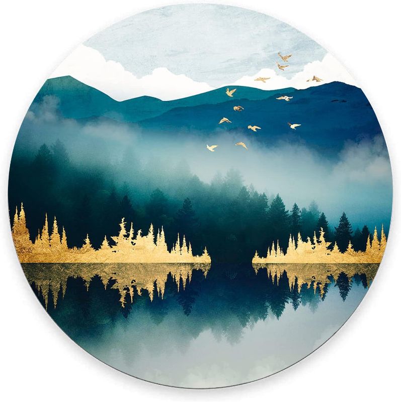 Photo 1 of Mouse Pad, Round Personalized Computer Mouse Pads with Abstract Mountain Design, Washable Mouse Mat with Lycra Cloth, Gaming Office Home Non-Slip Rubber Base Mousepad