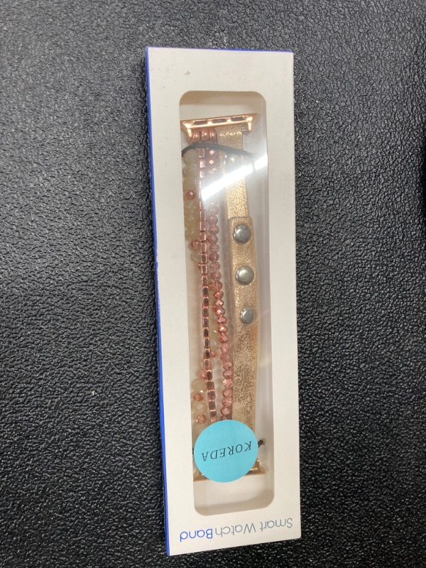 Photo 1 of KOREDA Beaded Bracelet Compatible with Apple Watch Band 40mm/38mm/41mm Series 8 7 SE Series 6/5/4 Women, Fashion Handmade Elastic Strap with Snap Fasteners Leather Strap for iWatch Bands Series 3/2/1 Leather Rose Gold 38mm/40mm/41mm